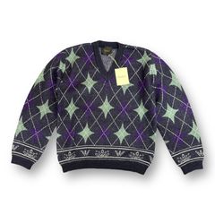 定価49500円 新品 Taiga Igari Diamond 22AW V-neck Sweater Vネックセーター ニット タイガイガリ  ネイビー 55260A　55261A