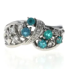 Pt900 プラチナ リング パライバトルマリン 0.57ct ダイヤモンド 0.10ct ブルー V字 透かし レース 12.5号 指輪【新品仕上済】【zz】【中古】