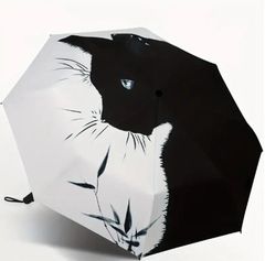黒と白の猫柄折りたたみ傘 防雨サンシェード UV 保護旅行傘 自動折りたたみ傘 日焼け防止 8本の骨組み 9lS3253