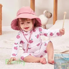 【美品・未使用新品】ベビー 水着 ラッシュガード 女の子 ロンパース 赤ちゃん 水着 男の子 長袖 帽子付き 2点セット UVカット 紫外線カット スイムウェア 水遊び アウトドア