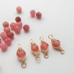 ＊4個＊ 天然石 パーツ ロードナイト ワイヤーラッピング コネクター チャーム 金 ワイヤー巻き te109