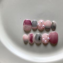 サイズオーダー ネイルチップ 落書きネイル ショートネイル 春 ピンク ネイビー ニュアンス もやもや 単色 ピンク 一癖 韓国 カジュアル