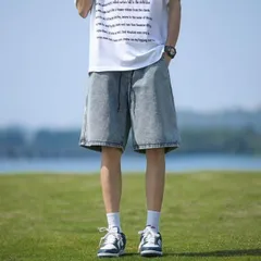 メンズ ファッション 服 男性用 オシャレ シンプル 大人 かっこいい 大きいサイズ ストリート 紳士服 アメリカ 薄手 ワイド レッグ ショート パンツ ストリート レトロ ウォッシュ ライト ブルー ジーンズ