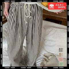 ストライプセミワイドパンツ ハイウエスト セミワイドパンツ カジュアル イージーパンツ レディース ゆったりボトムス 薄手 ロングパンツ ウエストゴム 春夏 ストレートパンツ ポケット付き 部屋着パンツ 涼しい 楽ちんパンツ CH6LINCHUANG-001