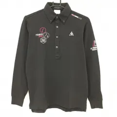 ★値下げ★【美品】ルコック 長袖ポロシャツ 黒×白 ロゴ刺しゅう ボタンダウン メンズ M ゴルフウェア le coq sportif