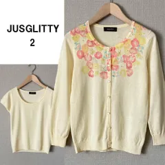 A0575【美品♪】JUSGLITTY水彩画ビジュー付きアンサンブル M アンサンブル B191