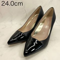 【新品 訳あり】モードエジャコモ　異素材コンビポインテッドトゥパンプス 　24.0ｃｍ　ブラック　黒