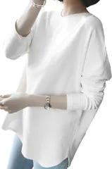 emptio エンプティオ スリット シャツ トップス クルーネック オフィスかじゅある レディース カットソー ヒップホップ ズンバ ダンス ドライ バスケ 丸首 ウォーキング ウォッシャブル 涼しい(クリスタルホワイト,  M)