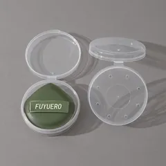 新品 防塵 メーク用品 携帯用 ボックス 化粧スポンジ パウダーパフ 透明 日常や旅行用 通気性 収納 美容パウダーパフキャリングケース (直径6.2cm) 2ラウンドメイクアップパフ保護容器 パフケース FUYUERO