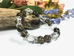 スモーキークォーツ×水晶 パワーストーン ブレスレット 天然石 10mm（シルバー）メンズ・レディース 男性・女性 数珠ブレス 開運  [3]