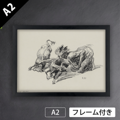 ハインリヒ・クレイ（Heinrich Kley）『温かい夕食』(1910年頃) バロック　アートポスターA2 マット紙【フレーム付】《IN》