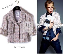 シャネル ジャケット CHANEL 93万 ローズガーデン マルチカラー ルサージュ 襟付き ツイード カール・ラガーフェルド作品 超美品 36 38