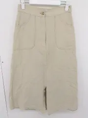 ◇ SLOBE IENA スローブ イエナ リネン混 スリット 膝下丈 台形 スカート サイズ38 ベージュ系 レディース  【1203160000982】