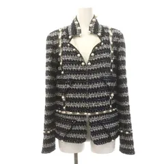マークジェイコブス MARC JACOBS パールツイードジャケット ノーカラー ラメ 0 XS 黒 ブラック 白 ホワイト /AT ■OSのサムネイル
