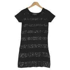 COUP DE CHANCE クード・シャンス スパンコール ボーダー ミニ ニットワンピース size34/ブラック