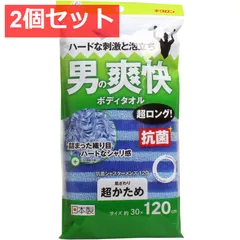 2個セット 男の爽快ボディタオル 超ロング 抗菌シャスターメンズ120 超かため ブルーのサムネイル