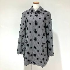 RJ-J017 コムデギャルソン コムデギャルソン COMME des GARCONS COMME des GARCONS ウール 千鳥格子×花モチーフアップリケ 丸襟ジャケット 黒×白 Sサイズ 2022年A/W
