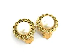 NINA RICCI ニナリッチ ラインストーン フェイクパール クリップ式 イヤリング アクセサリー レディース ゴールド系 DK1699