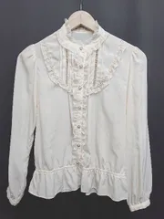 ◇ Θ axes femme ドット　フリル　タック　リボン 長袖 シャツ　ブラウス サイズM アイボリー レディース P  【1410230003143】