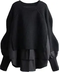 NEIMAN BY(ニーマンバイ) ニットドッキング ブラウス ふんわり レイヤード風 プルオーバー レディース( ブラック/ブラック,  L)
