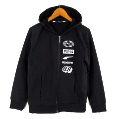 プーマ PUMA パーカー スウェット ジップアップ フード ロゴ プリント 長袖 150 黒 ブラック 白 ホワイト 男の子 KIDS