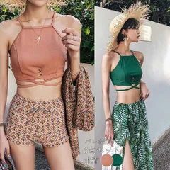 水着 タンキニ ビキニ 3点セット パレオ付き 体型カバー セクシー リゾート