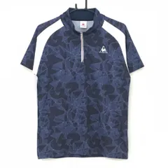 ★特価★【美品】ルコック 半袖ハイネックシャツ ネイビー×白 総柄 ハーフジップ メンズ M ゴルフウェア le coq sportif