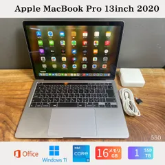 ［美品］Apple MacBook Pro 13inch 2020/Core i5 2GHz/メモリ16GB/SSD1TB/Windows11/Office 2024/550