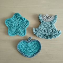 アクリルたわし：掃除に便利な３枚セット《水色セレクト》ハンドメイド