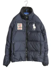 【お得なクーポン配布中!】 ビッグポニー ポロ ラルフローレン ナイロン ダウン ジャケット メンズ M / 古着 フルジップ ハイネック ブルゾン 星条旗 USA ワッペン 紺