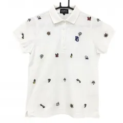 ★SALE価格★パーリーゲイツ 半袖ポロシャツ 白×マルチカラー 刺しゅう総柄 太陽 カニ レディース 1(M) ゴルフウェア PEARLY GATES