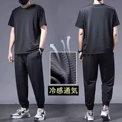 メンズ 上下セット ルームウェア 接触冷感 メッシュ 速乾 夏 無地 半袖 Tシャツロングパンツ 吸汗 ドライ 通気性 軽量 父の日baixin01