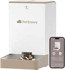 PetSnowy「おいしさ長持ち」自動給餌器 猫,自動餌やり機 スマホ管理 定時定量 手動給餌可 1日10食 2WAY給電 日本語対応iOS/Androidアプリ 4L 中小型猫犬用のサムネイル