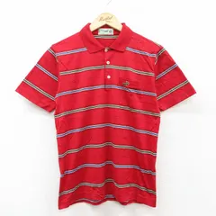 S/古着 半袖 ポロ シャツ メンズ 90s ワニ コットン 赤他 レッド ボーダー 25jul02 中古 トップス