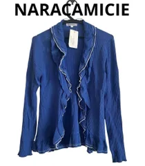 新品 未使用 タグ付き ナラカミーチェ NARACAMICIE フリル シフォン ニット カーディガン 1 青 ブルー レディース 秋冬