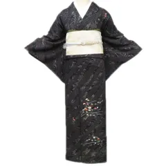 正絹　上質な訪問着　一つ紋　絞り　刺繍　黒　身幅広め　袷 お仕立付き・袷】正絹 総刺繍柄 訪問着（黒系）（S・M・L） 0002