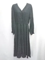 ◇ Θ LOWRYS FARM ローリーズファーム ドット 水玉柄 長袖 ロング丈 シャツ ワンピース サイズF ブラック レディース E  【1410230007356】