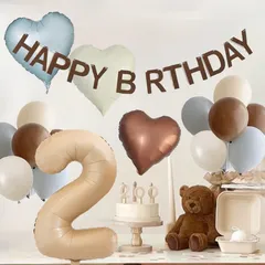 【くすみカラー  ナンバーバルーン ＆フェルトバナー＆ ハート＆ 風船 １４P ＆ セット】 お誕生日 飾り付け 記念日　Happy Birthday パーティー のための誕生日バルーン 誕生日装飾 風船セット HarunHarun 　記念日　大人飾り　1歳