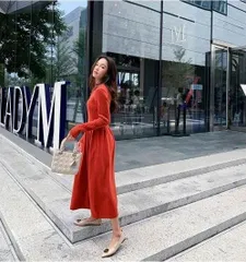 ハイウエスト 切り替え デザイン ニット ワンピース ニットワンピース ロング ロング丈 長袖 Uネック クルーネック フレア 切り替えデザイン プリーツ リブ 編み込み 伸縮性 かわいい 大人可愛い きれいめ シンプル カジュアル 大人 上品 おしゃれ 大人