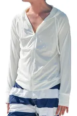 [MORE AUNI] 接触冷感 Q-MAX メンズ ラッシュガード 軽量 速乾 UPF50+ UVカット 長袖 指穴付き なつ summer 冬 着 ウインター あき ふゆ フユ ウィンター オチビ チビ  [アイスブルーxホワイト / 8213] [3L]