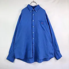 ラルフローレン Ralph Lauren リネン100 ポケット ポニー刺繍ロゴ 長袖 BDシャツ ボタンダウンシャツ 輸入古着 海外古着 メンズ ブルー 2XL