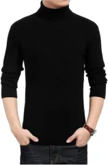 BENQUE(ベンケ) チクチクしないニット セーター メンズ タートルネック 無地 カジュアル 長袖 ビジネス 冬 タートルネックセーター(ブラック,  XL)