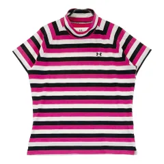 サイズ：LG UNDER ARMOUR アンダーアーマー  モックネック 半袖Tシャツ 刺繍 ボーダー柄 ピンク系 [240101504430] ゴルフウェア レディース ストスト