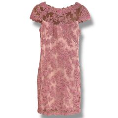 TADASHI SHOJI 花柄ドレスワンピース 総レース 花柄 タイトシルエット イブニングドレス エレガント フェミニン オケージョン デザイナーズ フォーマル ピンク 2 Mサイズ レディース 夏 ゴーゴー古着セントラルパーク名古屋店No.776