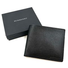 【極美品】BURBERRY　バーバリー　二つ折り　財布　ブラック　レザー　メンズ　ウォレット　箱入れ　無地