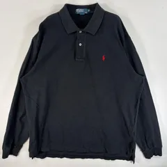 古着 90's/90年代 ポロバイラルフローレン Polo by Ralph Lauren 鹿の子 長袖 ポロシャツ ワンポイント ロゴ 刺繍 大きいサイズ 2ボタン XL  ブラック 無地 メンズ
