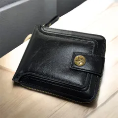 メンズ財布 二つ折り コンパクト PUレザー 黒 小銭入れ付き カード収納 多機能 ラウンドファスナー ウォレット 星 ブラック
