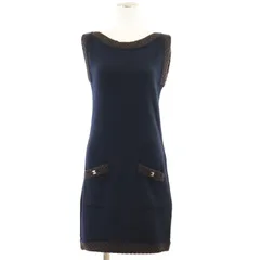 【美品】CHANEL シャネル ワンピース 2010年 P39180 CCターンロック ポケット ノースリーブ カシミヤ100％ レディース サイズ 38 ネイビー 紺 イギリス製 カール ラガーフェルド期のサムネイル