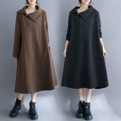 ワンピース レディース 新作 ハイネック ファスナー アシンメトリー 綿 無地 厚手 長袖 ロングワンピース 秋 冬 ロング ワンピ レトロ 通勤 OL オフィス デザイン感 大きいサイズ ゆったり お洒落 カジュアル ストリートxzzhang84