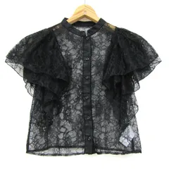 リリーブラウン ブラウス シャツ トップス 半袖 フリル レース レディース Fサイズ ブラック LILY BROWN 【中古】